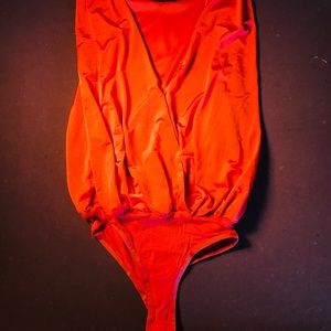 orange open front body suit
